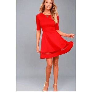 Lulu's Sheer Factor Red Mesh Skater Dress Size Small‎